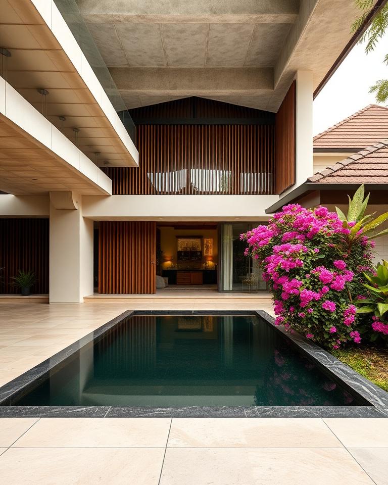 Damansara Heights bungalow with travertine entry court and engineered timber screens